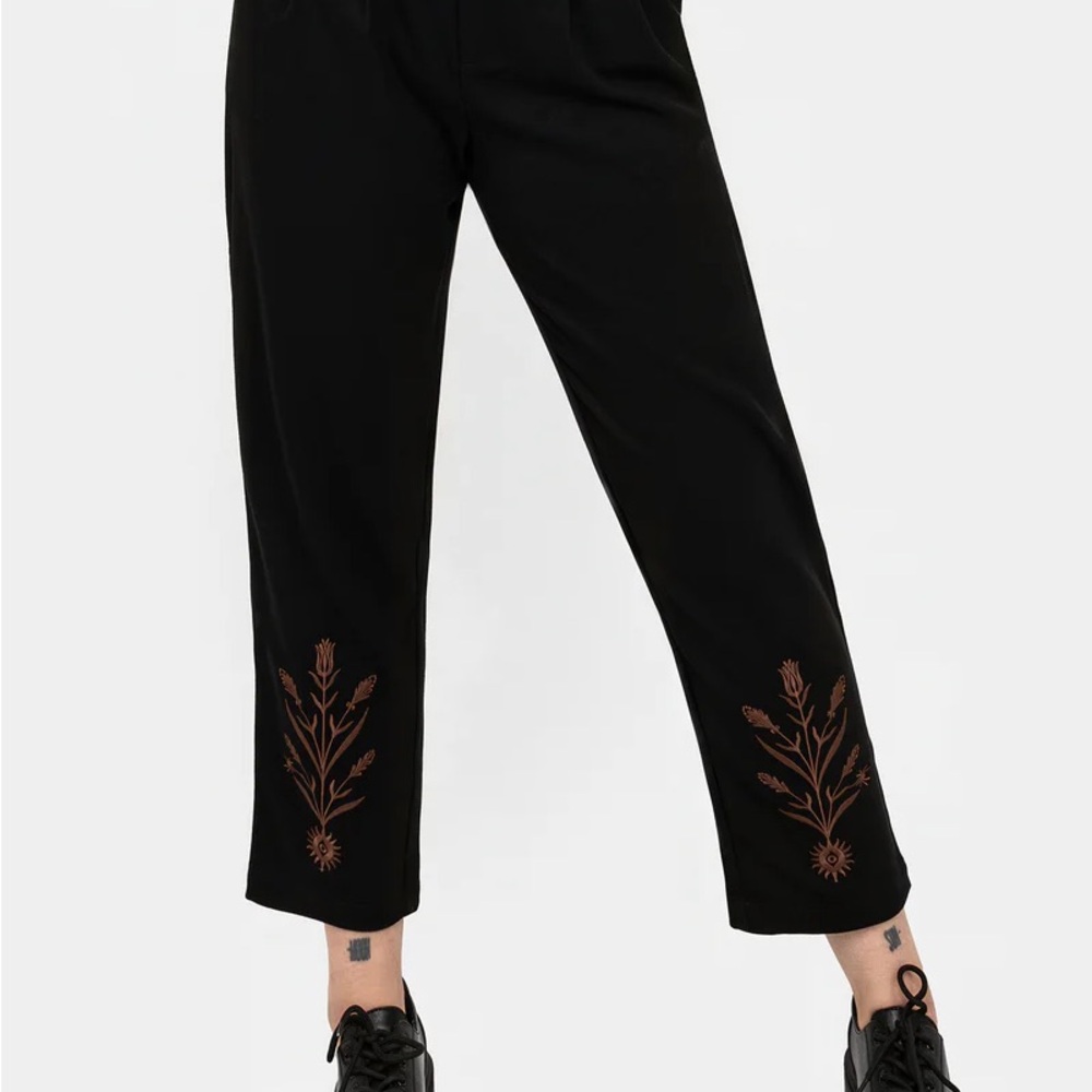 Disturbia Black and Brown Cropped Embroidered Pants